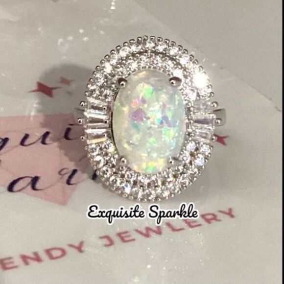 💗Beautiful 4C Faceted  Genuine Australian Oval Opal W/Double 💎 Halo - Picture 9 of 14